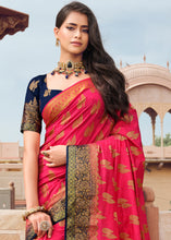 Load image into Gallery viewer, Fiery Rose Pink Zari Butta Woven Raw Banarasi Silk Saree