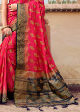 Load image into Gallery viewer, Fiery Rose Pink Zari Butta Woven Raw Banarasi Silk Saree