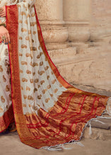 Load image into Gallery viewer, Rice White Zari Butta Woven Raw Banarasi Silk Saree