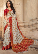 Load image into Gallery viewer, Rice White Zari Butta Woven Raw Banarasi Silk Saree