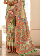 Cargar imagen en el visor de la galería, Pastel Green Banarasi Jamawar Kashmiri Woven Silk Saree