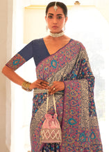 Load image into Gallery viewer, Indigo Blue Banarasi Jamawar Kashmiri Woven Silk Saree