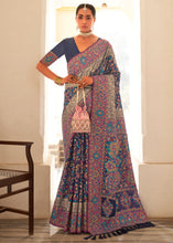 Load image into Gallery viewer, Indigo Blue Banarasi Jamawar Kashmiri Woven Silk Saree