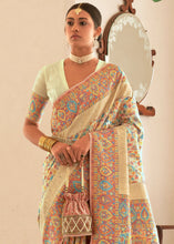 Load image into Gallery viewer, Ivory Cream Banarasi Jamawar Kashmiri Woven Silk Saree