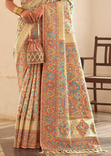 Load image into Gallery viewer, Ivory Cream Banarasi Jamawar Kashmiri Woven Silk Saree