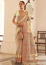 Load image into Gallery viewer, Ivory Cream Banarasi Jamawar Kashmiri Woven Silk Saree