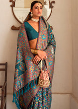 Load image into Gallery viewer, Prussian Blue Banarasi Jamawar Kashmiri Woven Silk Saree