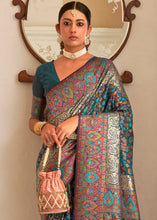 Load image into Gallery viewer, Prussian Blue Banarasi Jamawar Kashmiri Woven Silk Saree
