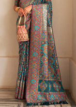 Load image into Gallery viewer, Prussian Blue Banarasi Jamawar Kashmiri Woven Silk Saree