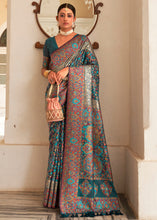 Load image into Gallery viewer, Prussian Blue Banarasi Jamawar Kashmiri Woven Silk Saree