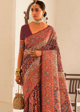Cargar imagen en el visor de la galería, Syrup Brown Banarasi Jamawar Kashmiri Woven Silk Saree