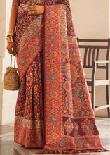Cargar imagen en el visor de la galería, Syrup Brown Banarasi Jamawar Kashmiri Woven Silk Saree