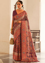 Cargar imagen en el visor de la galería, Syrup Brown Banarasi Jamawar Kashmiri Woven Silk Saree