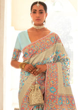 Load image into Gallery viewer, Powder Blue Banarasi Jamawar Kashmiri Woven Silk Saree