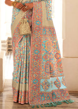 Load image into Gallery viewer, Powder Blue Banarasi Jamawar Kashmiri Woven Silk Saree