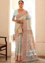Load image into Gallery viewer, Powder Blue Banarasi Jamawar Kashmiri Woven Silk Saree