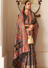 Load image into Gallery viewer, Midnight Black Banarasi Jamawar Kashmiri Woven Silk Saree
