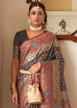 Load image into Gallery viewer, Midnight Black Banarasi Jamawar Kashmiri Woven Silk Saree