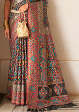 Load image into Gallery viewer, Midnight Black Banarasi Jamawar Kashmiri Woven Silk Saree