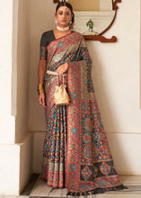 Load image into Gallery viewer, Midnight Black Banarasi Jamawar Kashmiri Woven Silk Saree