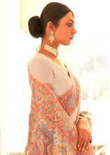 Load image into Gallery viewer, Parchment White Banarasi Jamawar Kashmiri Woven Silk Saree
