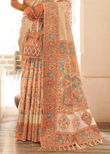 Load image into Gallery viewer, Parchment White Banarasi Jamawar Kashmiri Woven Silk Saree