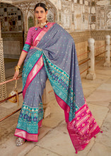 Load image into Gallery viewer, Pewter Grey Patola Printed Soft Cotton Silk Saree with Zari Border