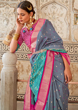 Load image into Gallery viewer, Pewter Grey Patola Printed Soft Cotton Silk Saree with Zari Border
