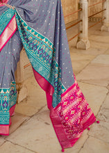 Load image into Gallery viewer, Pewter Grey Patola Printed Soft Cotton Silk Saree with Zari Border