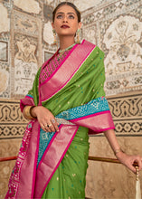 Load image into Gallery viewer, Pear Green Patola Printed Soft Cotton Silk Saree with Zari Border