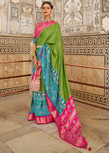 Load image into Gallery viewer, Pear Green Patola Printed Soft Cotton Silk Saree with Zari Border