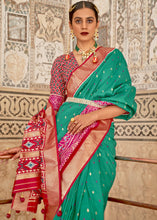 Load image into Gallery viewer, Paris Green Patola Printed Soft Cotton Silk Saree with Zari Border