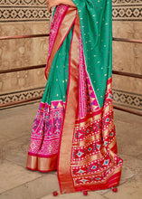 Load image into Gallery viewer, Paris Green Patola Printed Soft Cotton Silk Saree with Zari Border