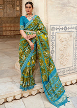 Load image into Gallery viewer, Olive Green Patola Printed Soft Cotton Silk Saree with Zari Border