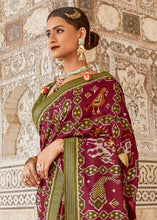 Load image into Gallery viewer, Jam Purple Patola Printed Soft Cotton Silk Saree with Zari Border