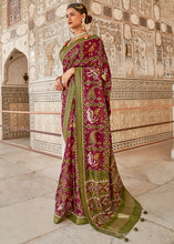 Load image into Gallery viewer, Jam Purple Patola Printed Soft Cotton Silk Saree with Zari Border