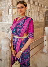 Load image into Gallery viewer, Navy Blue Patola Printed Soft Cotton Silk Saree with Zari Border