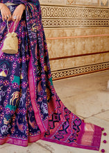 Load image into Gallery viewer, Navy Blue Patola Printed Soft Cotton Silk Saree with Zari Border