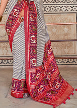 Load image into Gallery viewer, White &amp; Red Patola Printed Soft Cotton Silk Saree with Zari Border