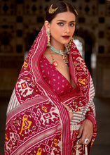 Load image into Gallery viewer, White &amp; Pink Patola Printed Soft Cotton Silk Saree with Zari Border