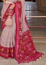 Load image into Gallery viewer, White &amp; Pink Patola Printed Soft Cotton Silk Saree with Zari Border