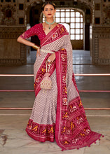 Load image into Gallery viewer, White &amp; Pink Patola Printed Soft Cotton Silk Saree with Zari Border