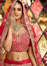 Laden Sie das Bild in den Galerie-Viewer, Imperial Red Raw Silk Lehenga Choli with Zari, Zarkan &amp; Dori work