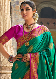 Jade Green Zari Woven Kanjivaram Silk Saree