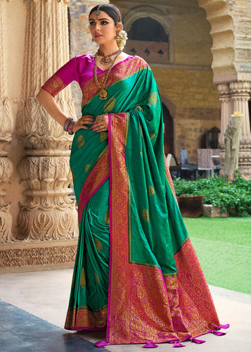 Jade Green Zari Woven Kanjivaram Silk Saree