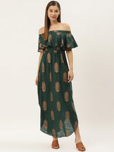 Load image into Gallery viewer, Off shoulder Flare yoke and U hem maxi dress