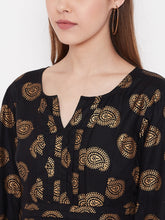 Load image into Gallery viewer, Front neck and waist tucks with baloon sleeve printed dress