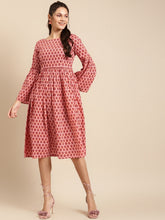 Load image into Gallery viewer, Foral Print Midi Dress with bell sleeve