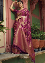 Load image into Gallery viewer, Dark Magenta Purple Woven Designer Satin Silk Saree