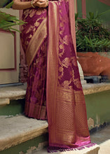 Load image into Gallery viewer, Dark Magenta Purple Woven Designer Satin Silk Saree